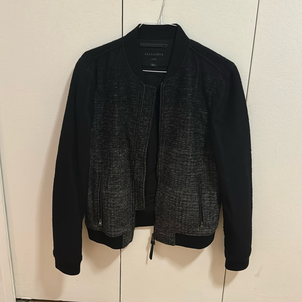 All Saints men’s large bomber in black/gray - gently used